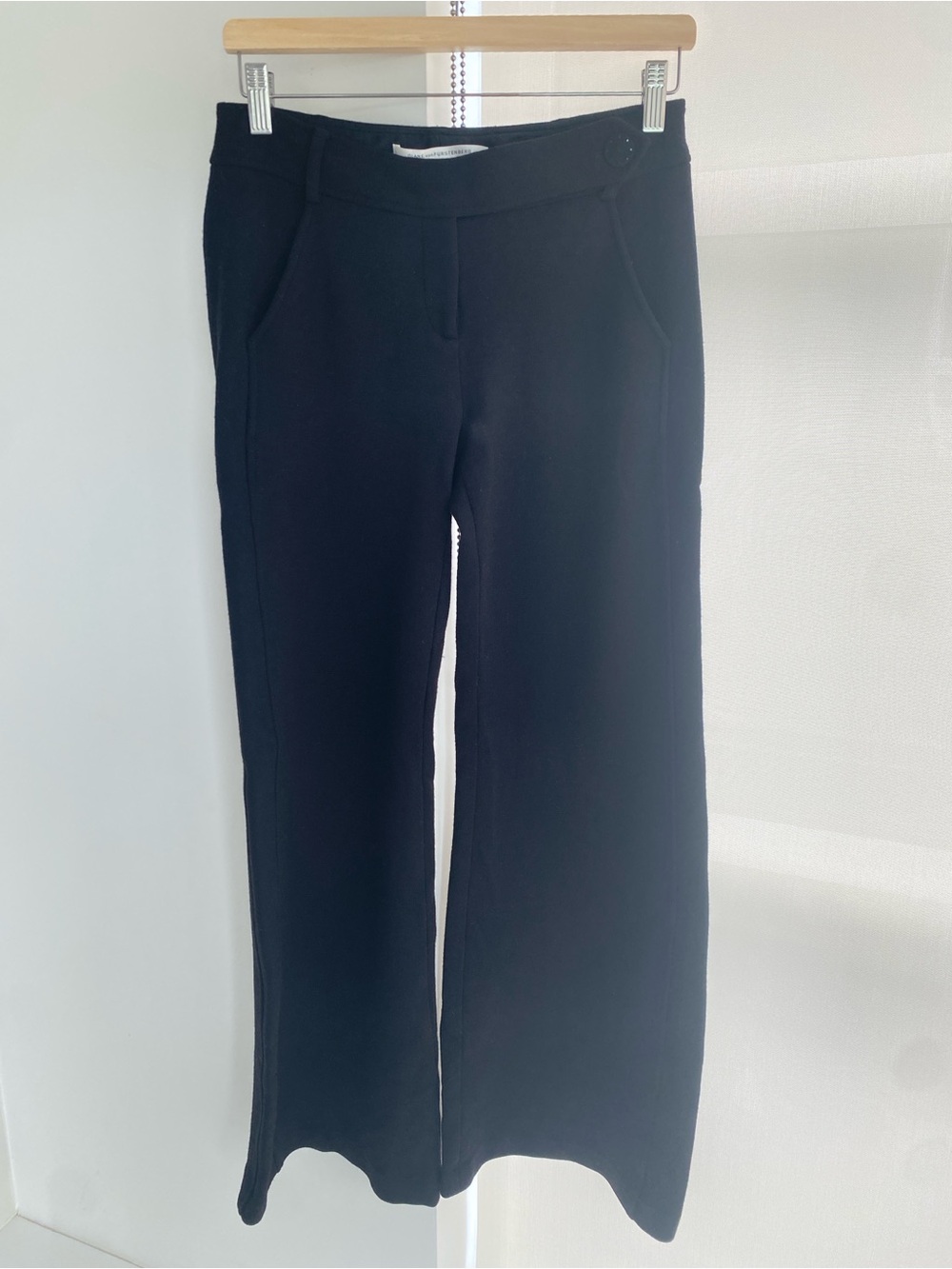 Diane Von Furstenberg Black Wide-Leg Flare Trousers Wool Spandex Silk Size 6